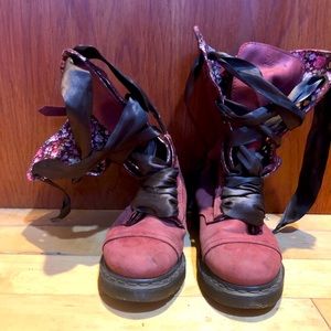 Red Aimilita Floral Doc Marten Lace Up Boots